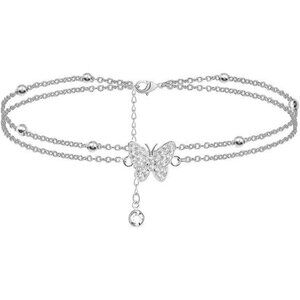 Silver butterfly anklet for women girls layered adjustable summer jewelry gift